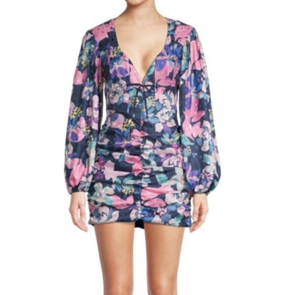 FOR LOVE & LEMONS Wyatt Long-Sleeve Printed Mini Dress NWT XS - Picture 1 of 4